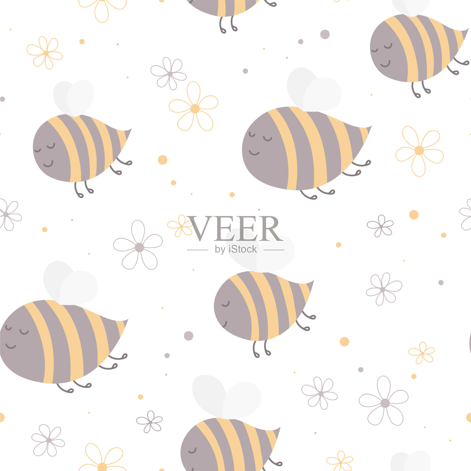 无缝模式与飞行的蜜蜂。插画图片素材