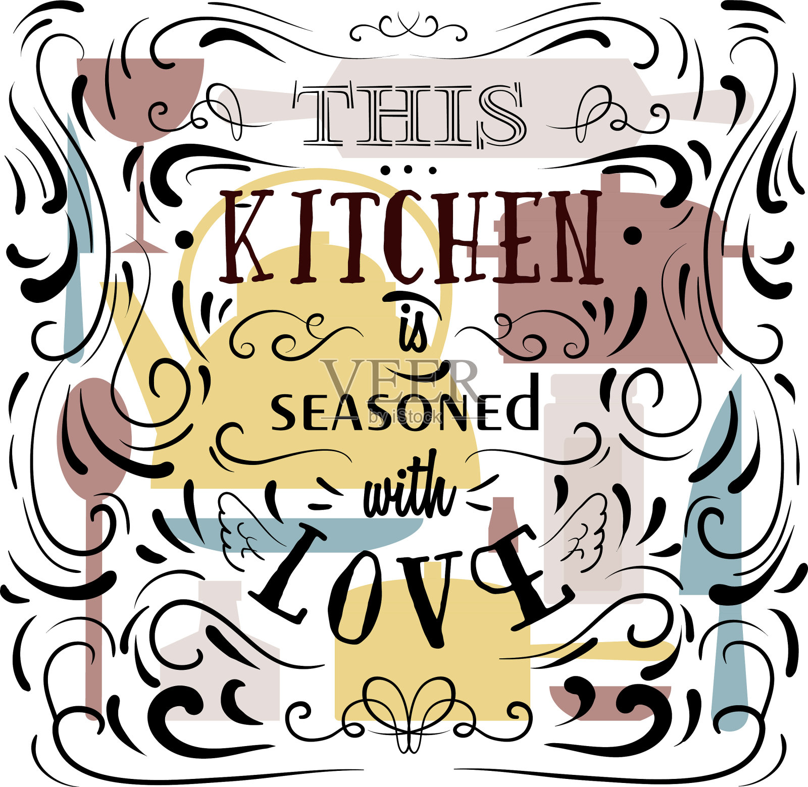 这间厨房充满了爱的味道插画图片素材