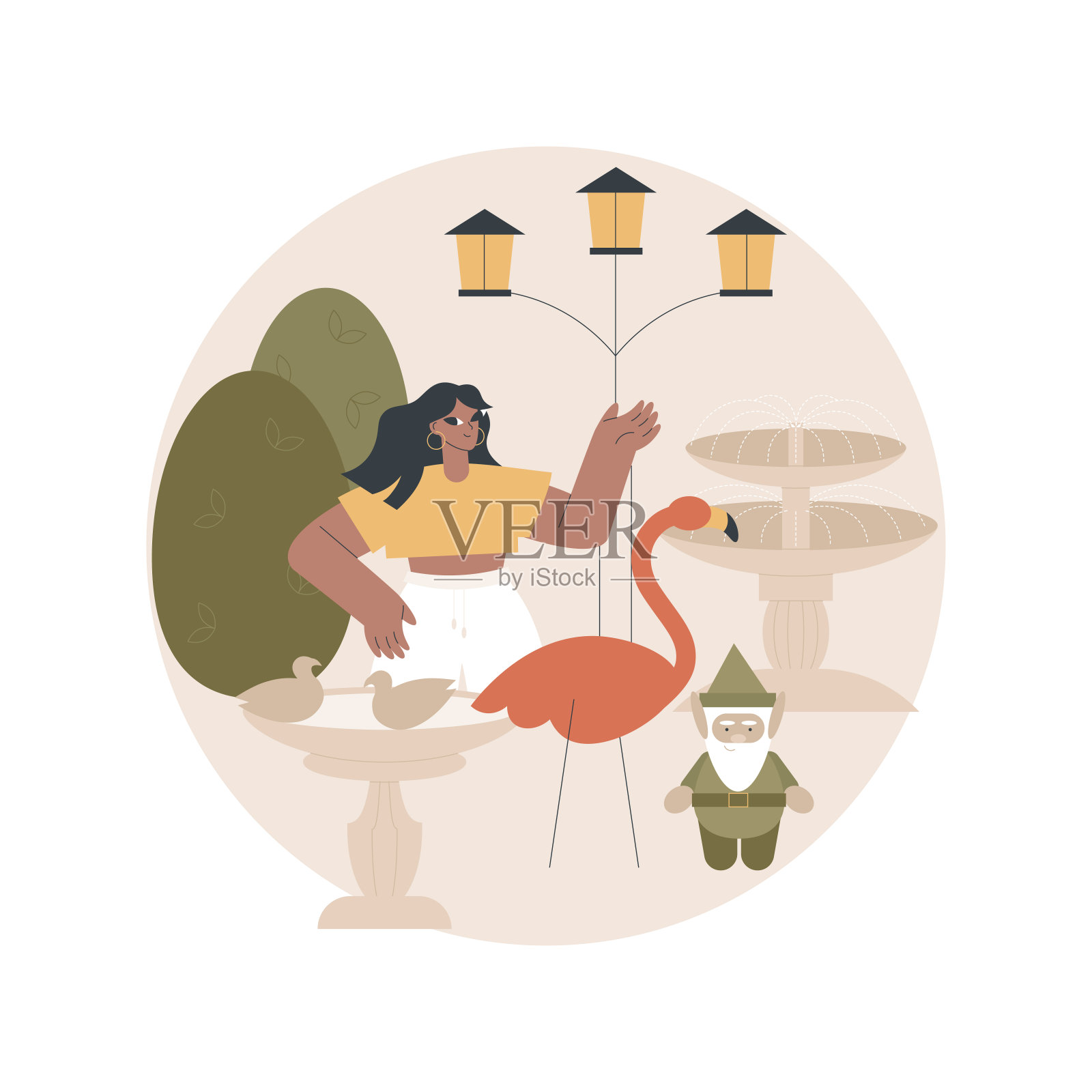 园林装饰抽象概念矢量插图。插画图片素材