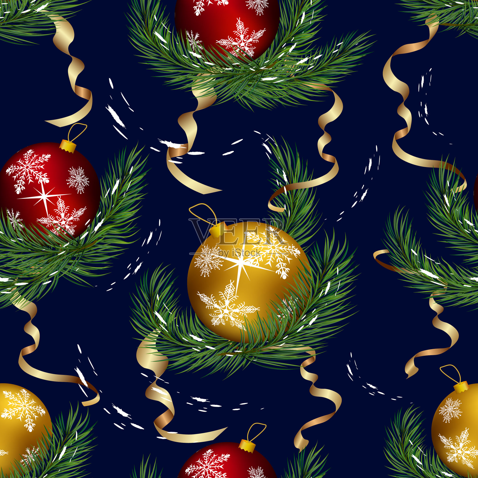 一种冷杉树枝和球的图案插画图片素材