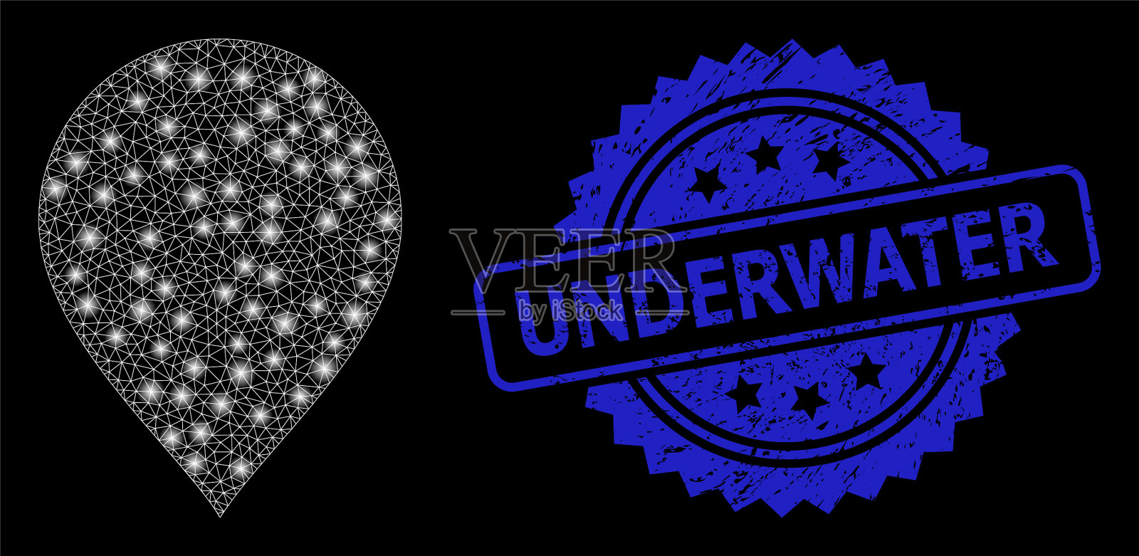 垃圾水下海豹和光滑的网络地图指针插画图片素材