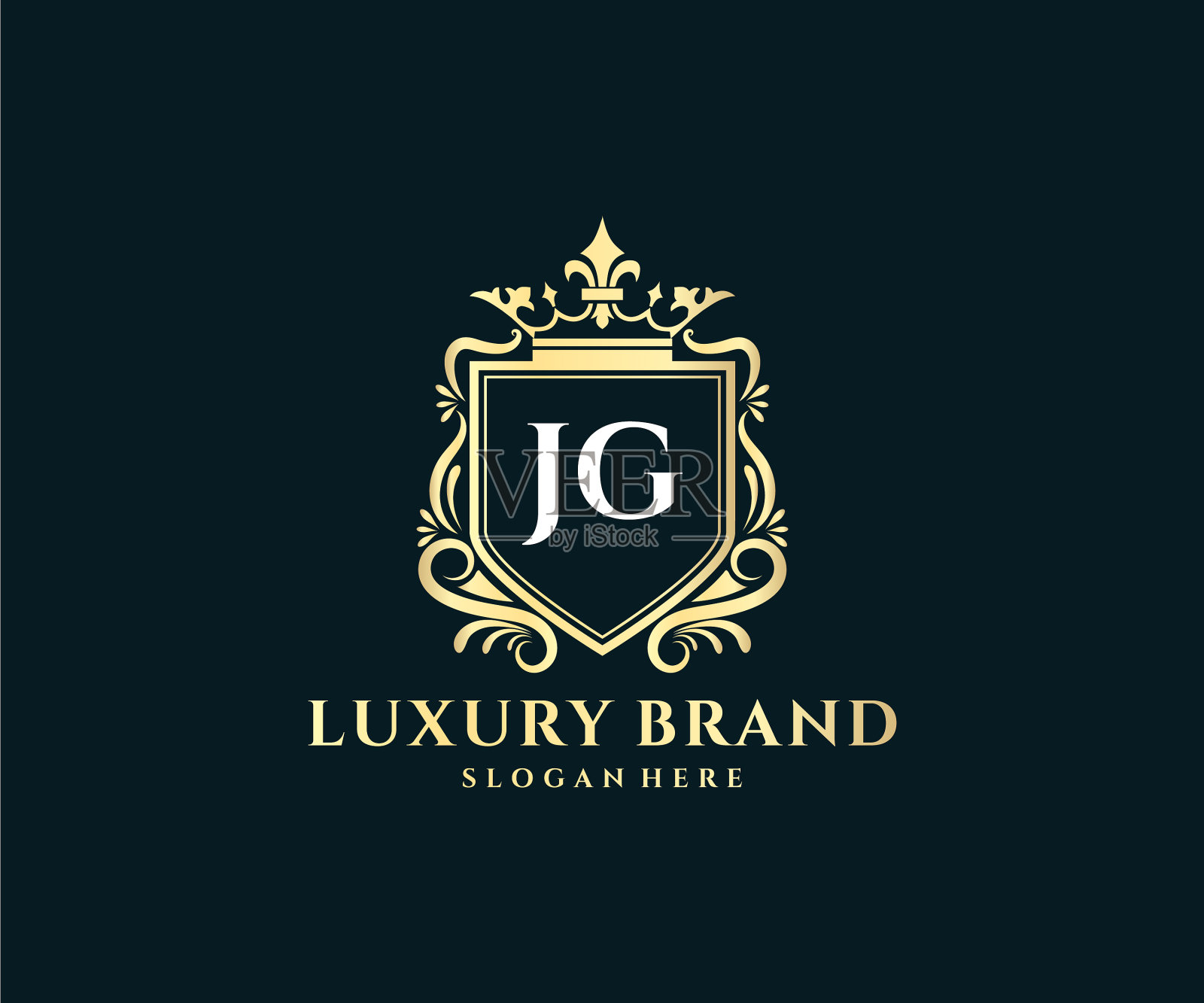 Jg首字母黄金书法女性插画图片素材