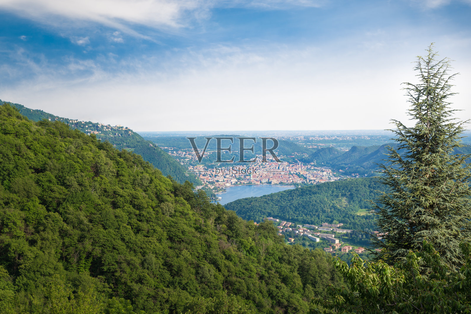 科莫城，科莫湖，意大利，鸟瞰图照片摄影图片