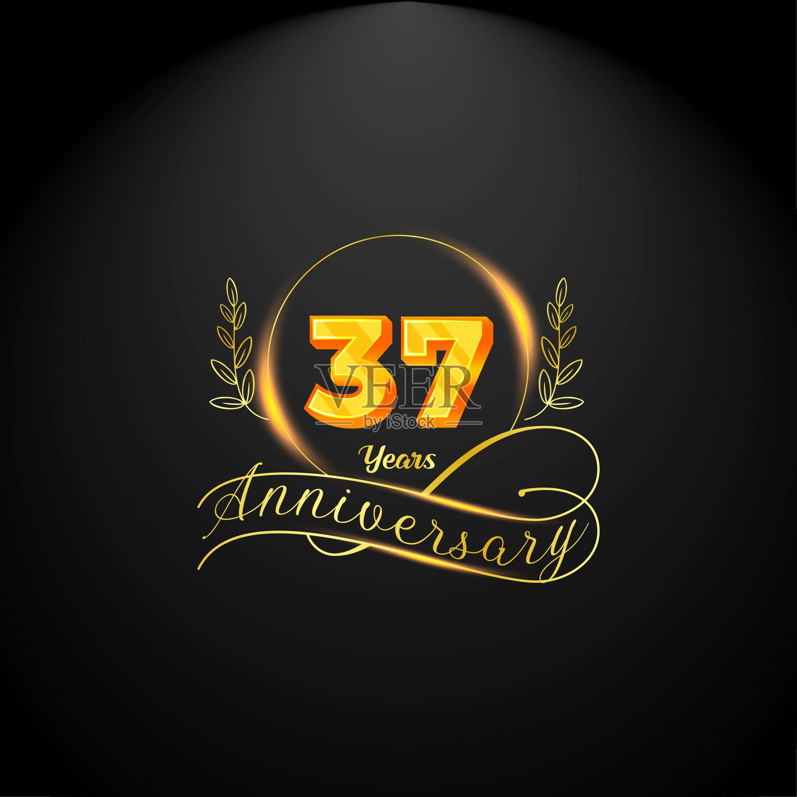 优雅的金色37周年纪念标志模板。奢华复古风格。矢量图插画图片素材