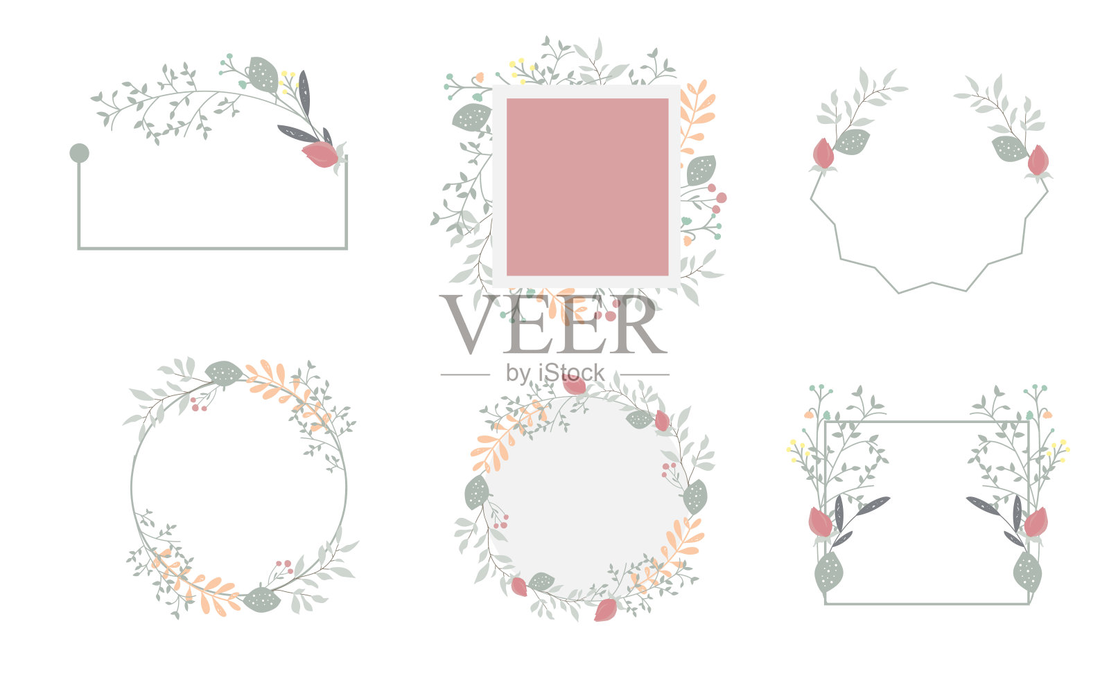 收集的自然背景设置与叶，花。可编辑的矢量插图的网站，邀请，明信片和海报插画图片素材