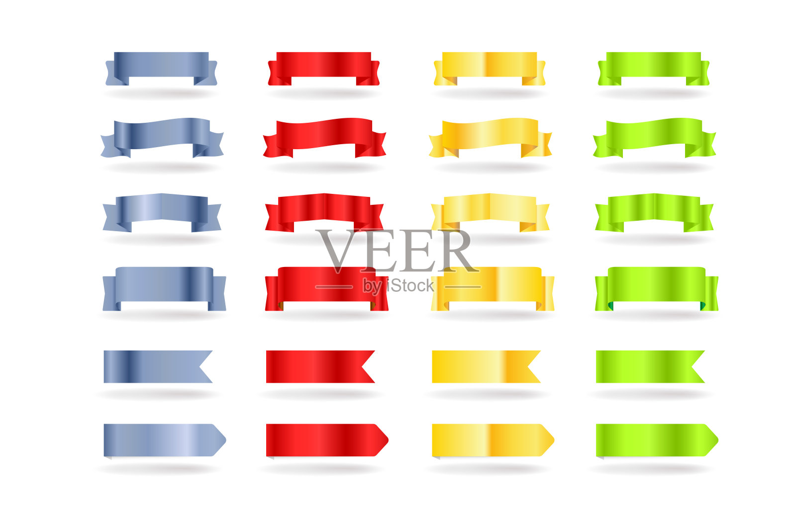 彩色金属横幅设置。矢量元素剪贴画在透明的背景上插画图片素材