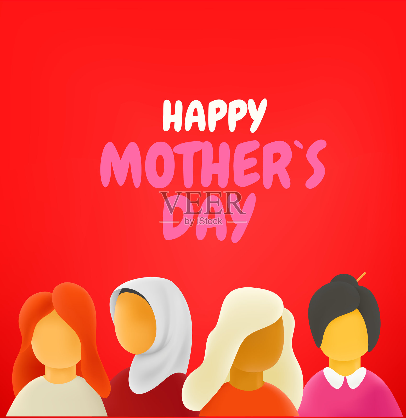 国际母亲节横幅上有题词。不同种族和文化的女人插画图片素材