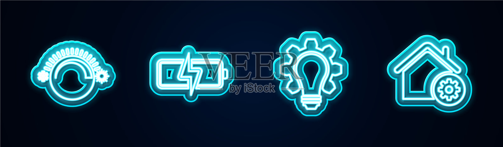 设置线路恒温电池灯泡和齿轮图标素材