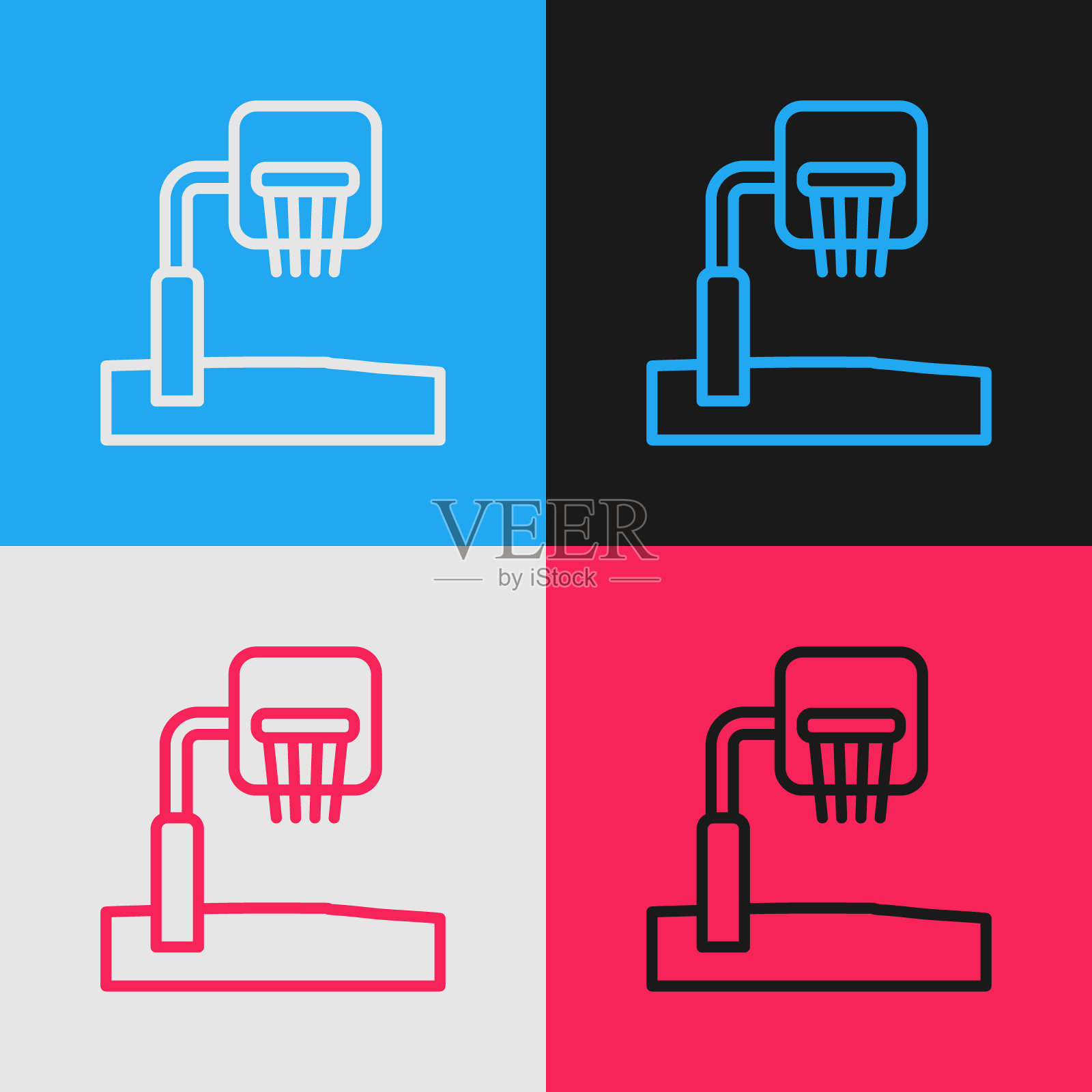 波普艺术风格的篮球板图标，彩色背景矢量图插画图片素材