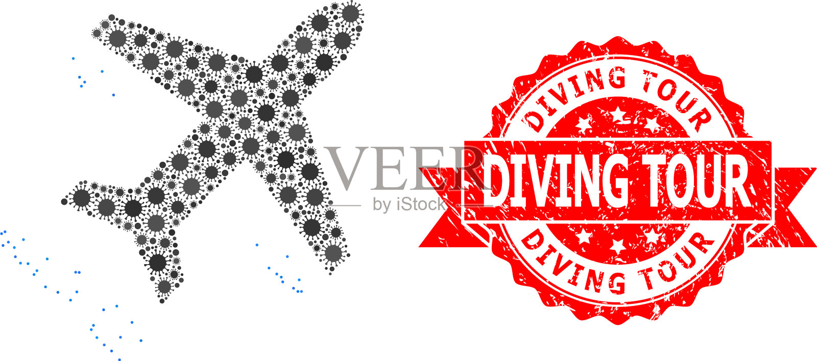 纹理潜水旅游海豹和病毒马赛克飞行插画图片素材