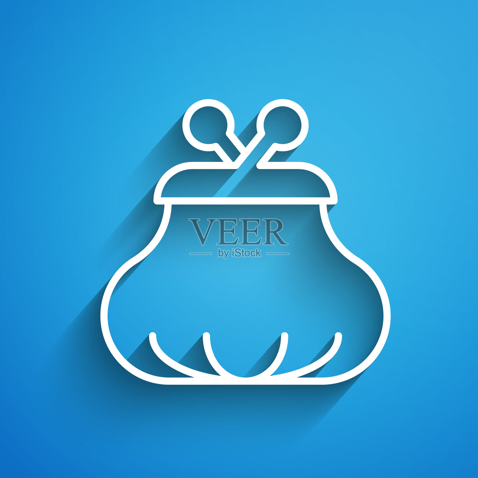 白色线钱包图标孤立在蓝色背景。钱包图标。现金储蓄的象征。长长的阴影。向量插画图片素材