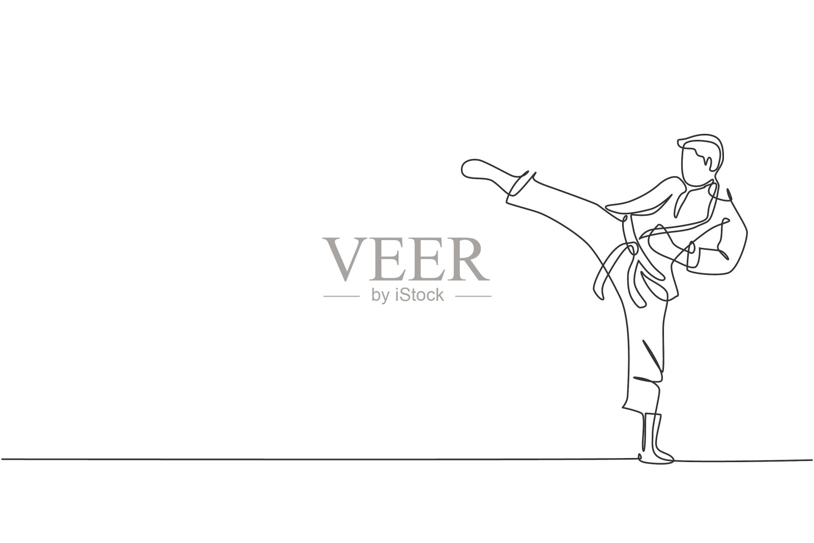 一条线画着年轻的空手道运动员设计元素图片