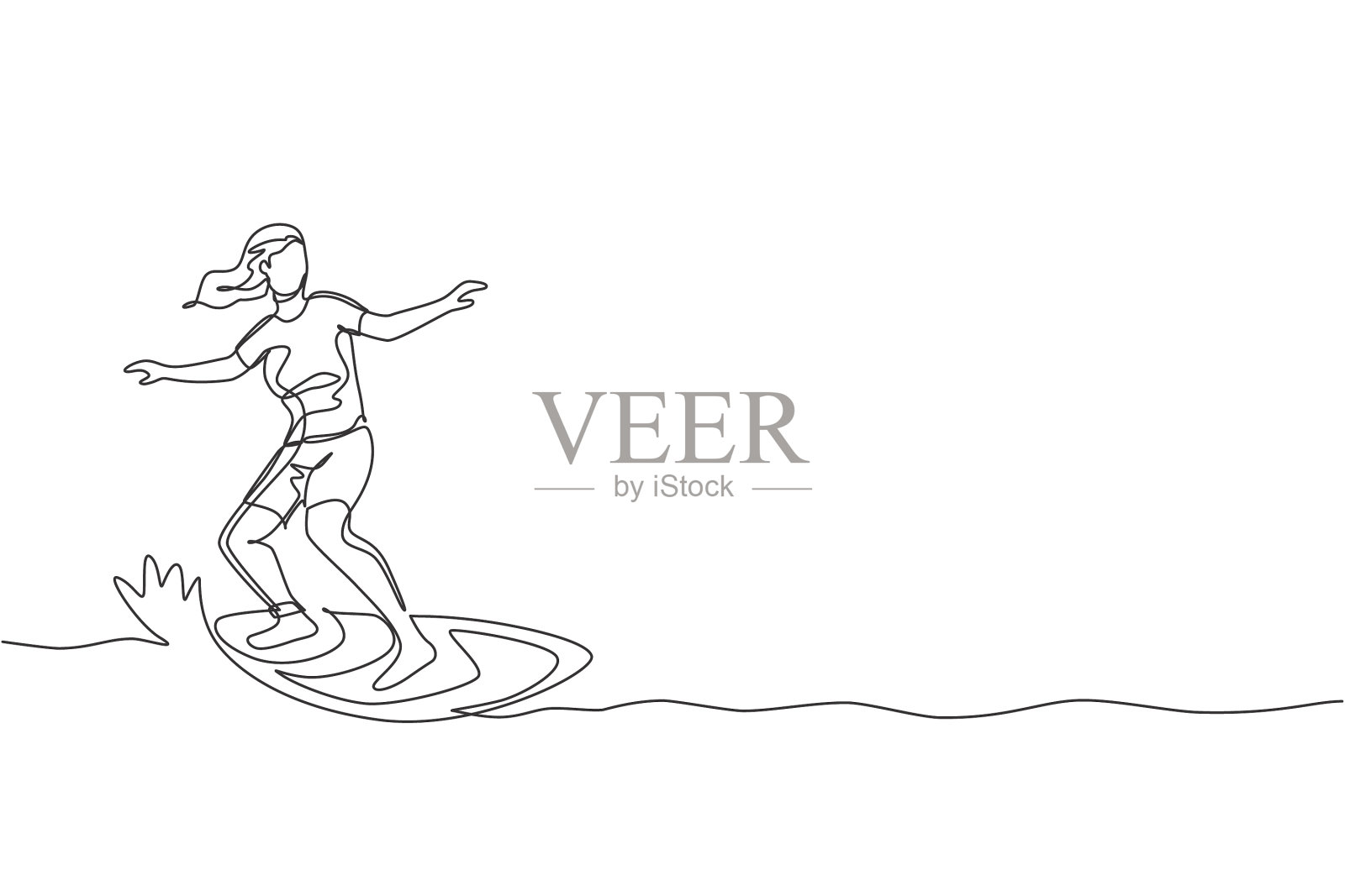 一条连续的线画着年轻快乐的游客设计元素图片