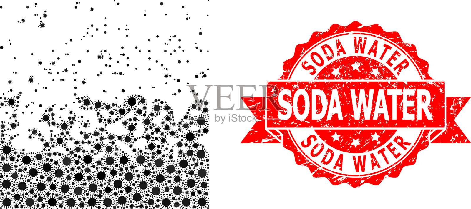 橡胶苏打水印章和病毒马赛克沸腾插画图片素材