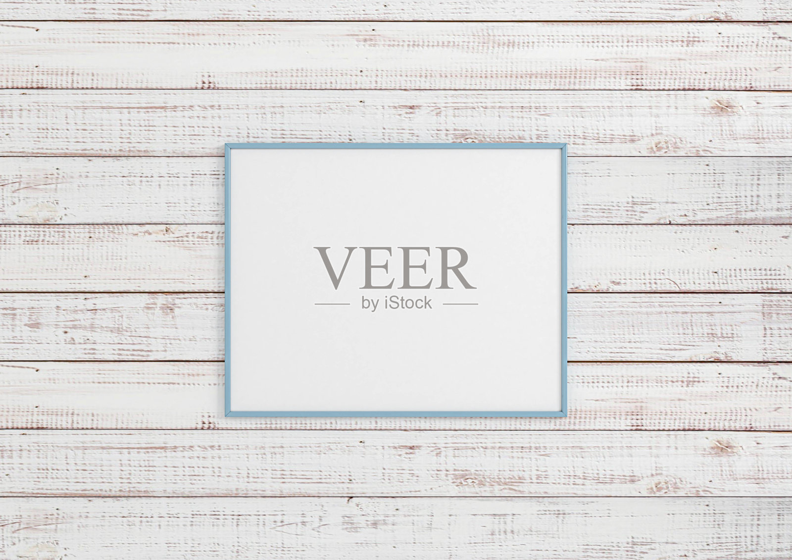 单10x10水平蓝色框架模型在复古木墙上。照片摄影图片