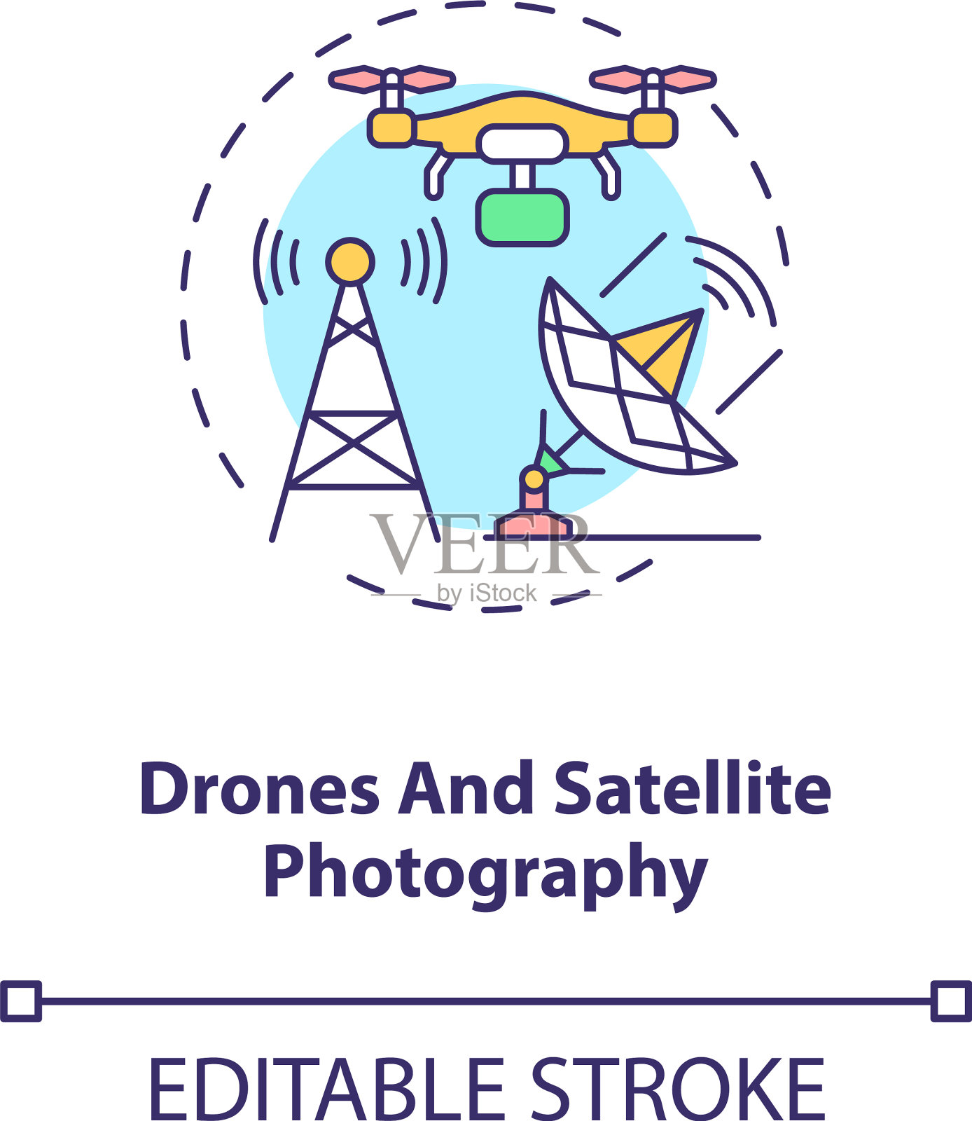 无人机和卫星摄影概念图标插画图片素材