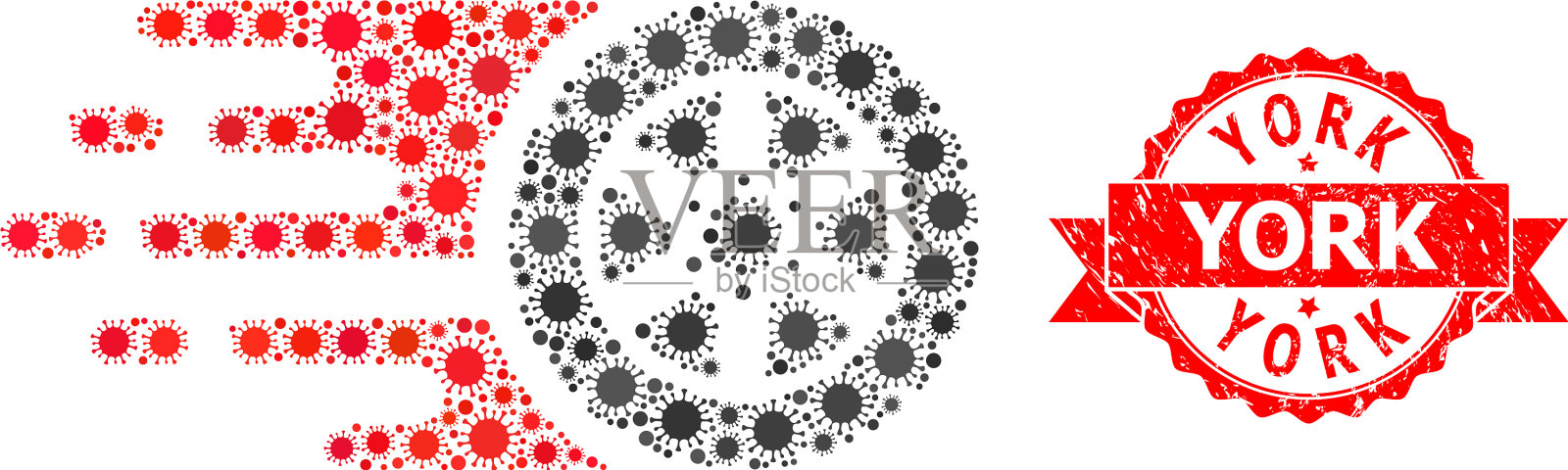 遇险约克邮票和2019冠状病毒马赛克轮胎插画图片素材