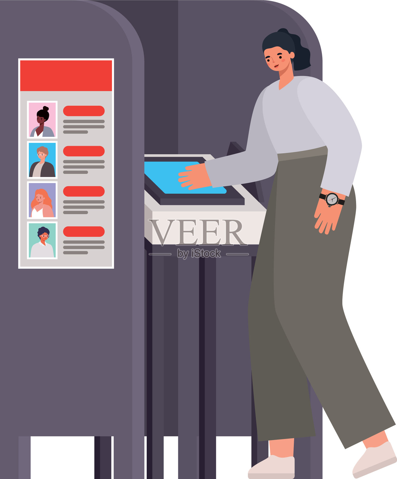 黑色头发和灰色马尾辫的妇女投票插画图片素材