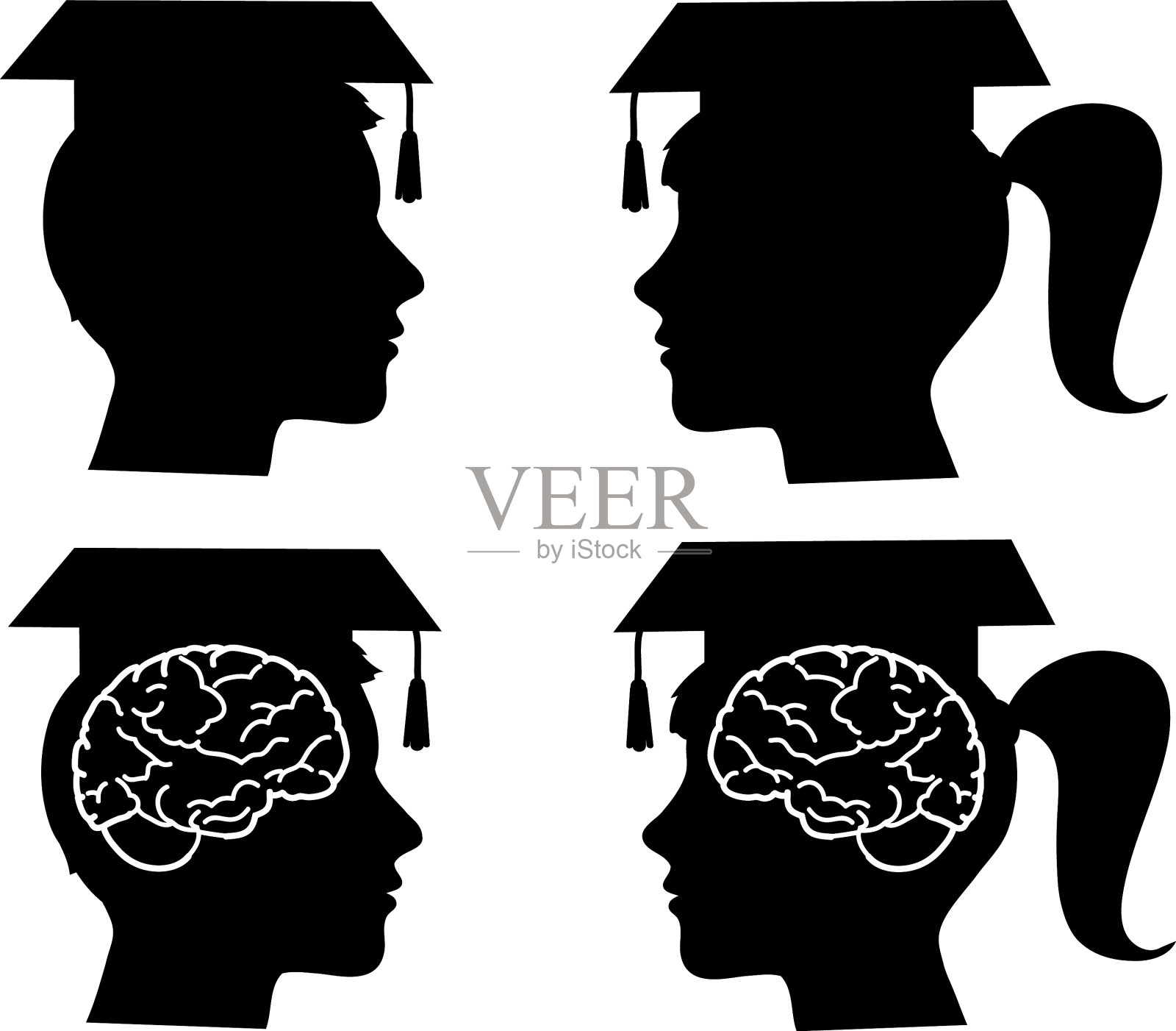 一群带着学位帽的毕业生插画图片素材