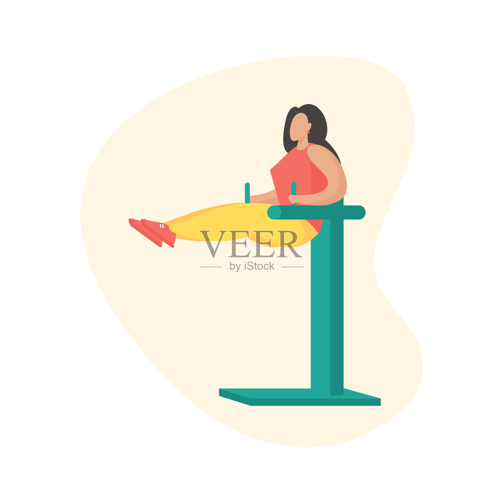 女人做锻炼。室外健身器材。平面向量插图插画图片素材