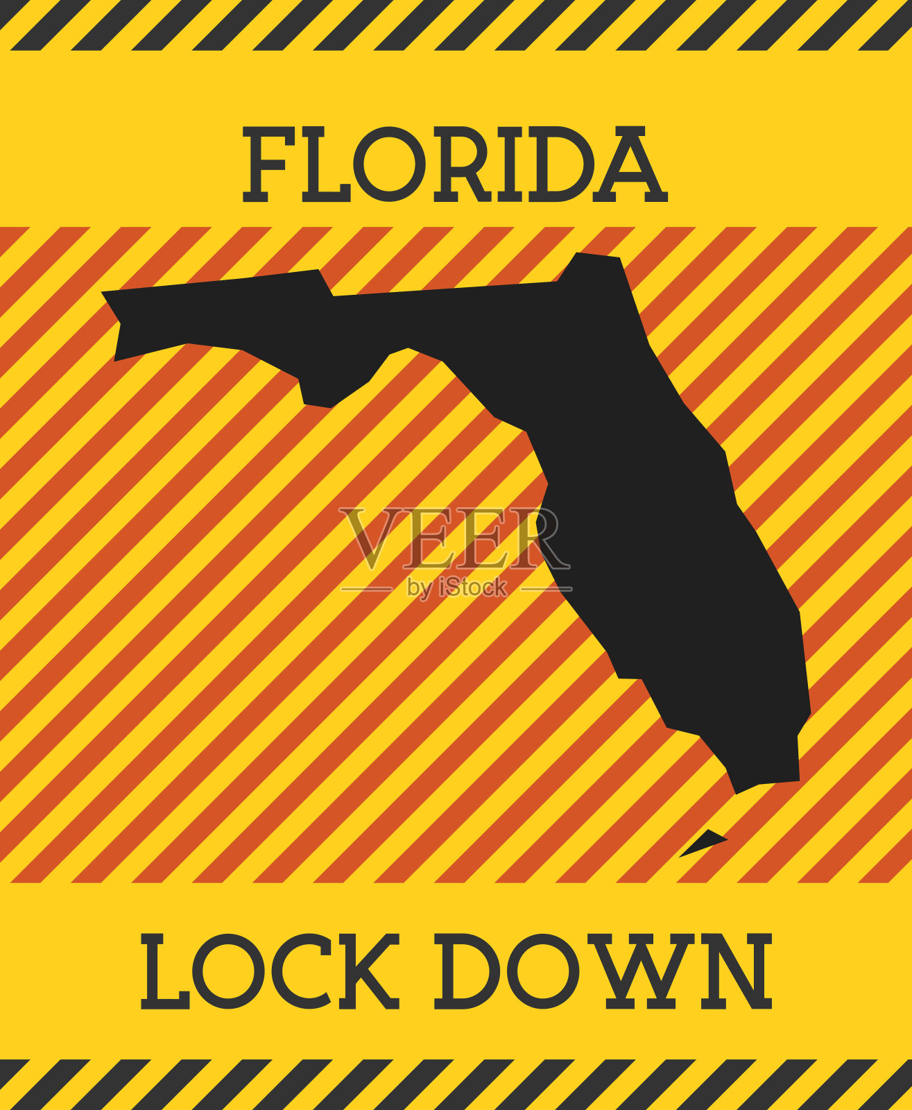 佛罗里达锁定标志。黄色的美国国家流行病危险图标插画图片素材