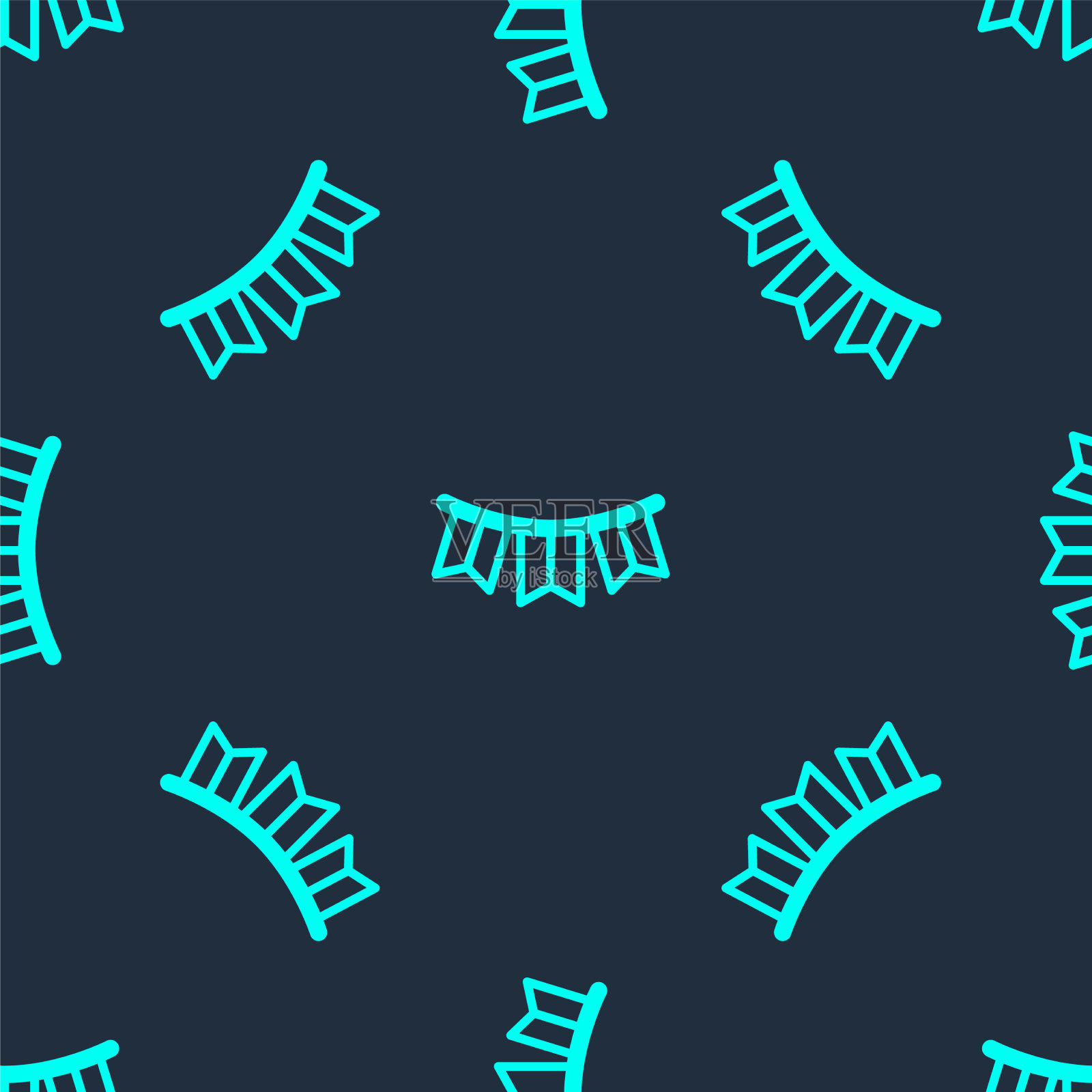 绿线狂欢节花环与旗帜图标插画图片素材