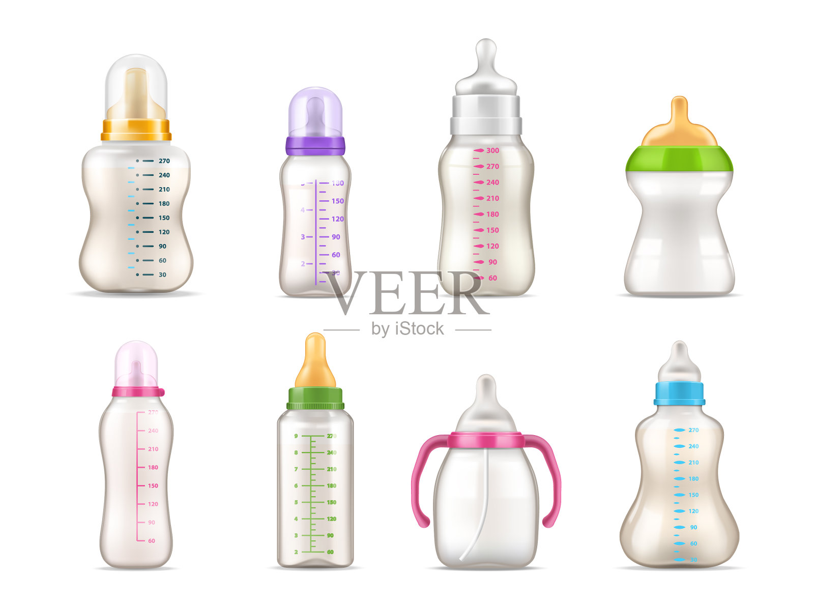 奶瓶喂奶器逼真的3d插画图片素材