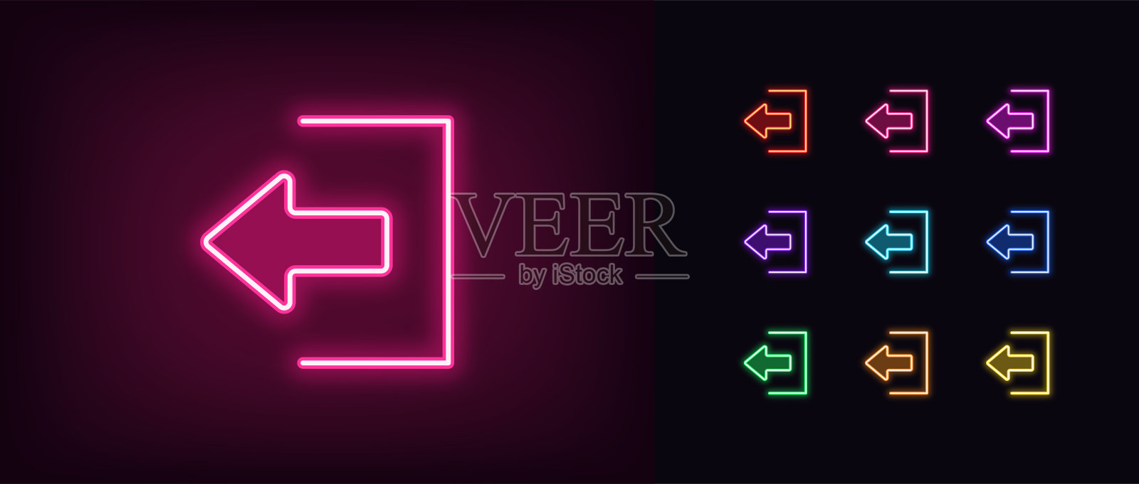 霓虹灯注销图标。发光的霓虹灯退出标志，轮廓用户退出象形图插画图片素材