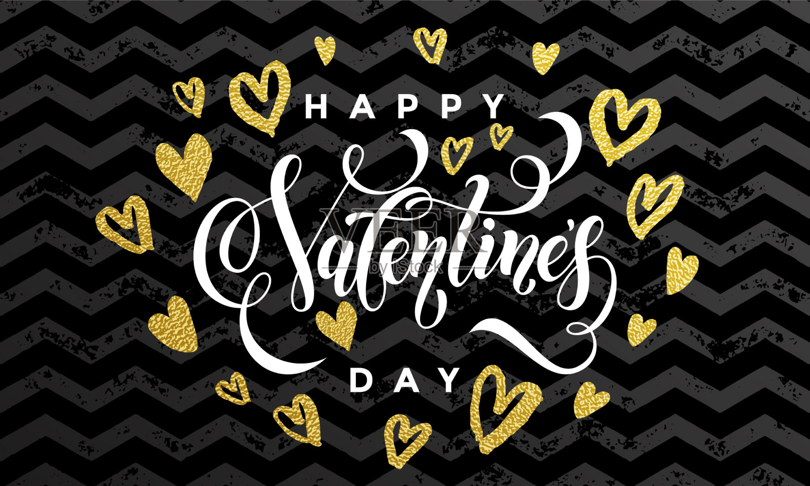 情人节金爱心闪闪祝福插画图片素材