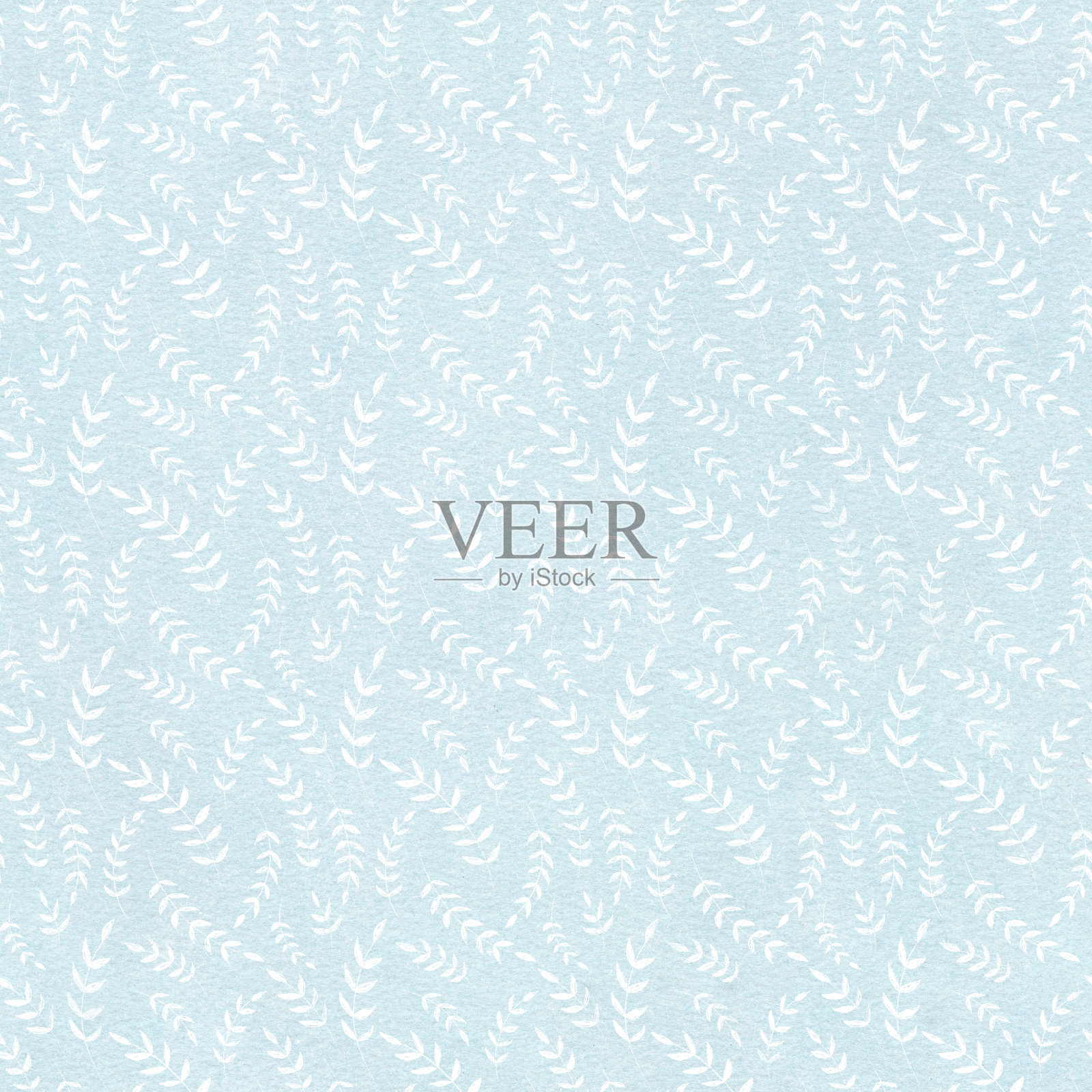 水彩无缝模式与复古蓝色重复枝与叶插画图片素材