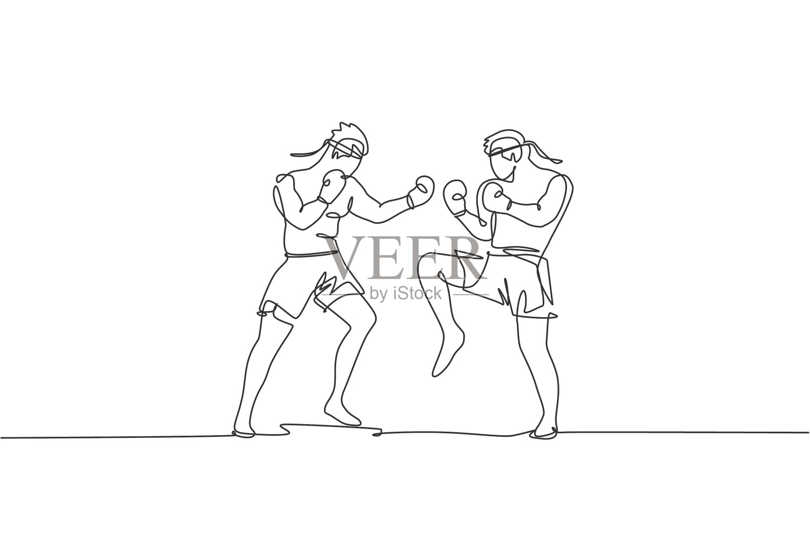 一条单线画出了两个朝气蓬勃的年轻人设计元素图片