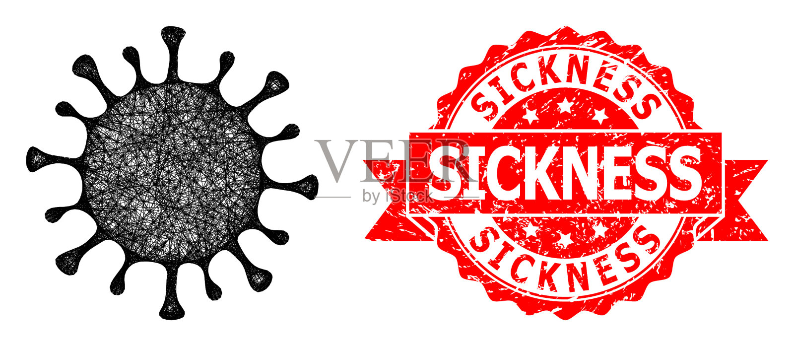 纹理病邮票和线性冠状病毒插画图片素材