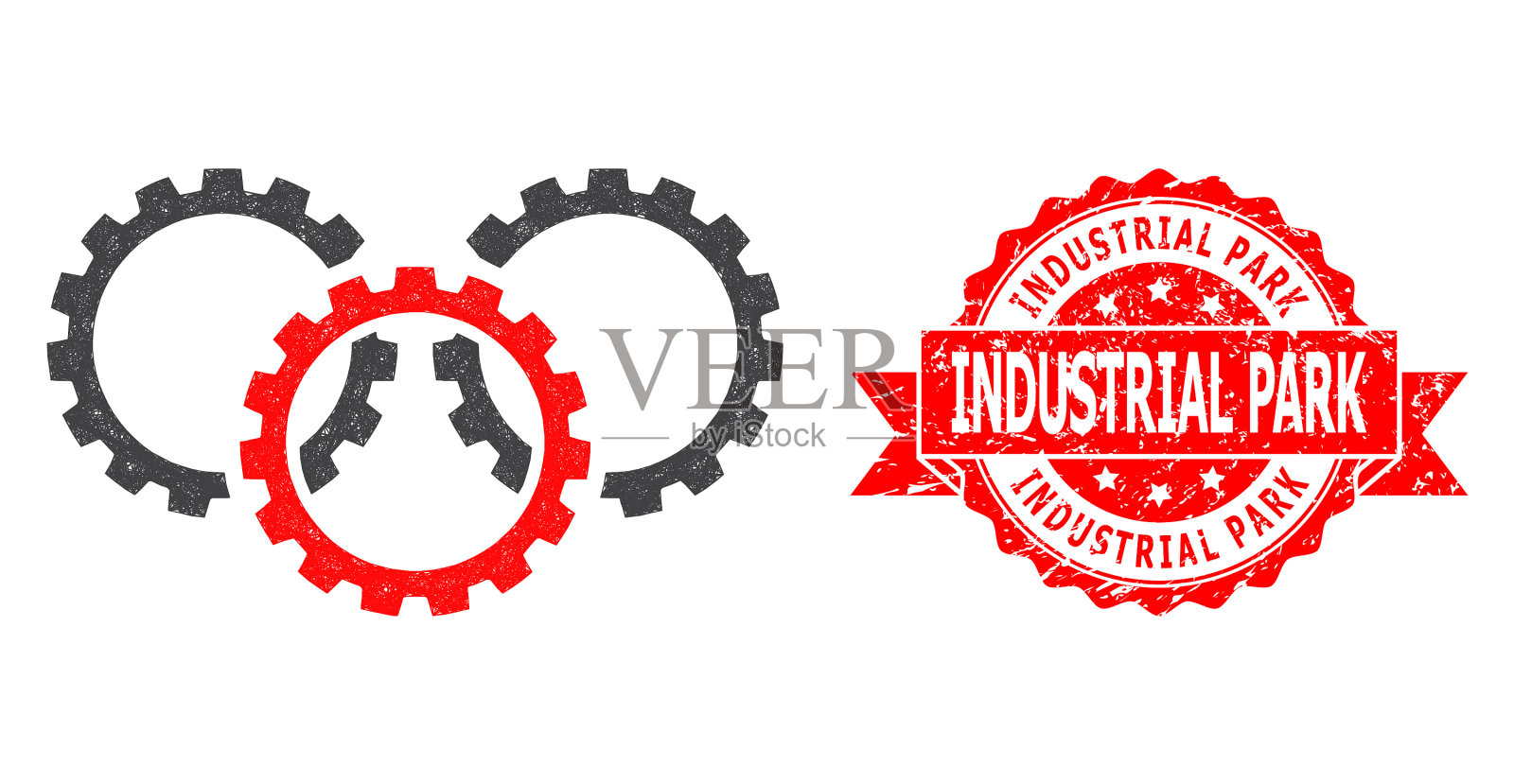 纹理工业园区邮票和网络齿轮插画图片素材
