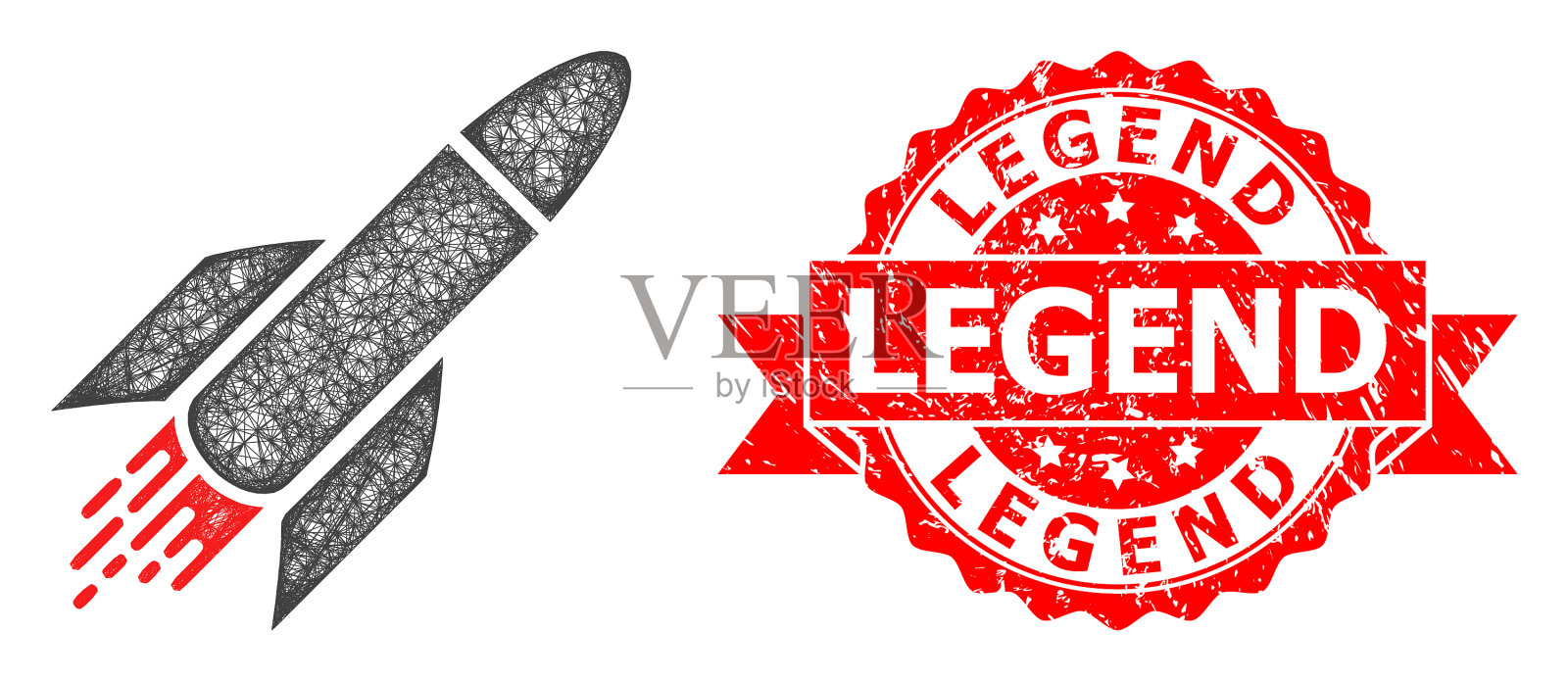 垃圾摇滚传奇印章和网火箭图标插画图片素材