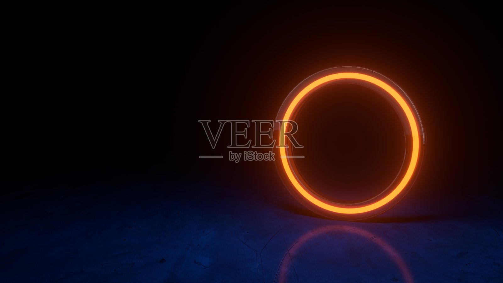 橙色霓虹圆框，圆形，环形，空空间。时装秀舞台，抽象背景。最小的横幅模型。三维渲染照片摄影图片