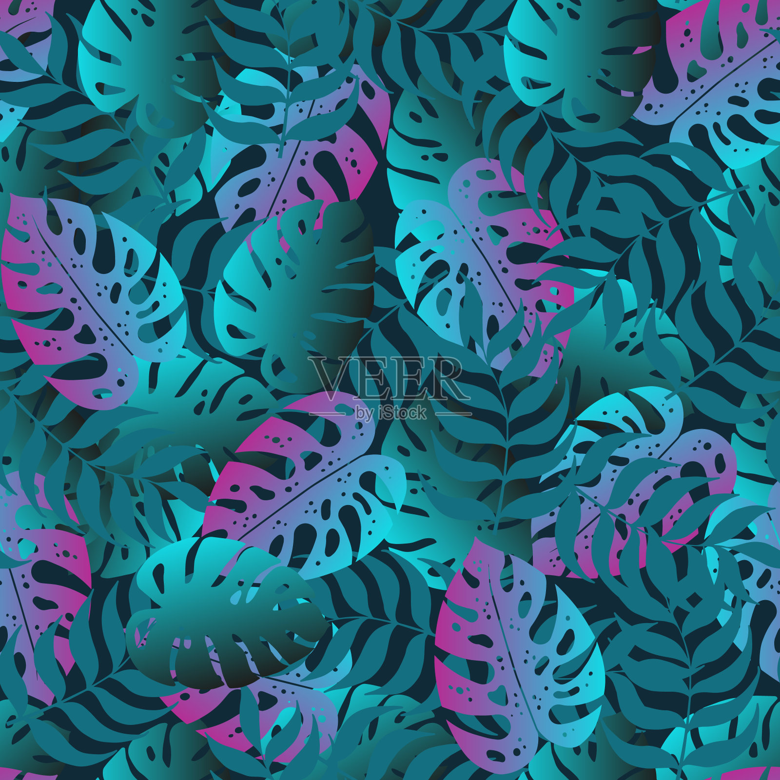 矢量无缝模式与彩色热带植物。插画图片素材