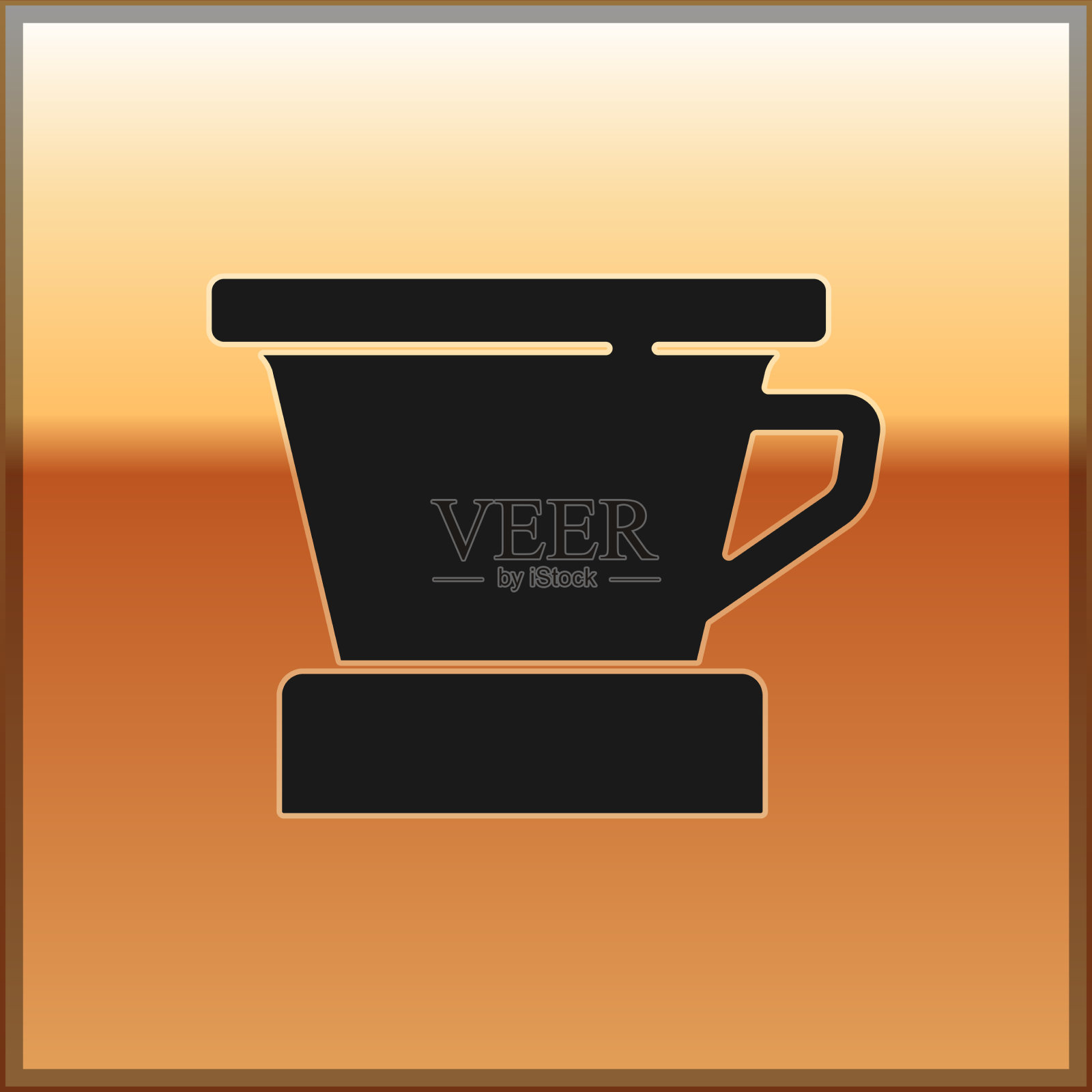 黑色v60咖啡机图标孤立在黄金上图标素材