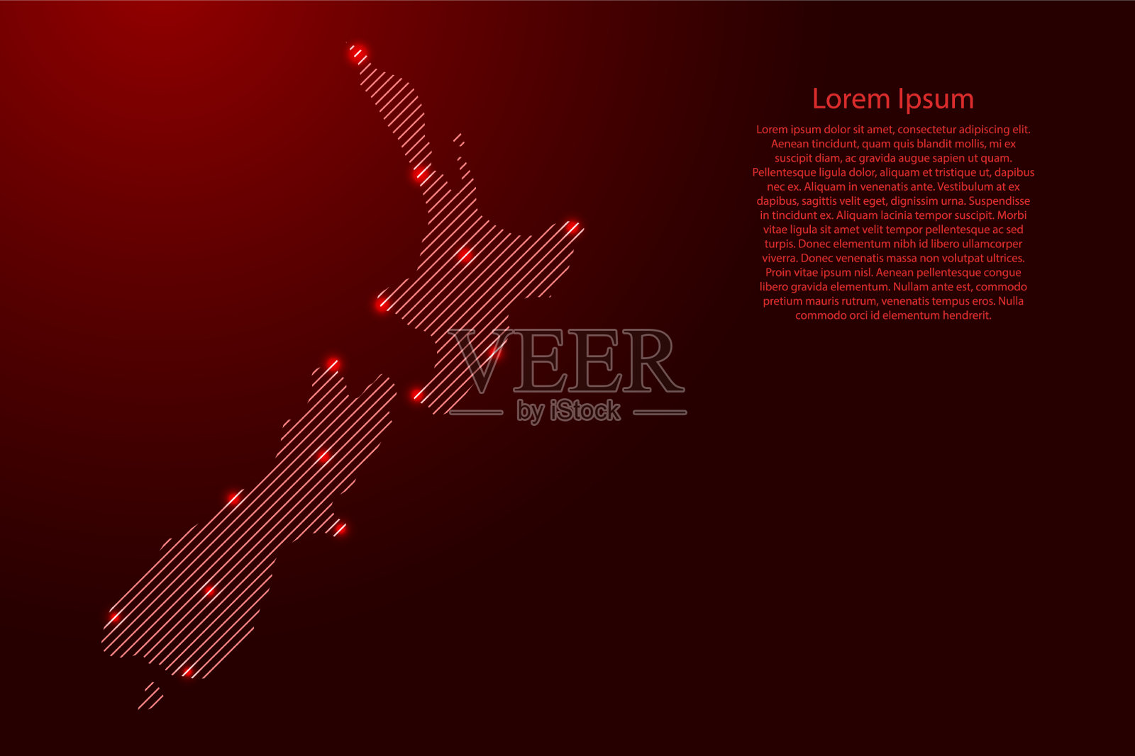 新西兰地图由红色图案斜平行插画图片素材