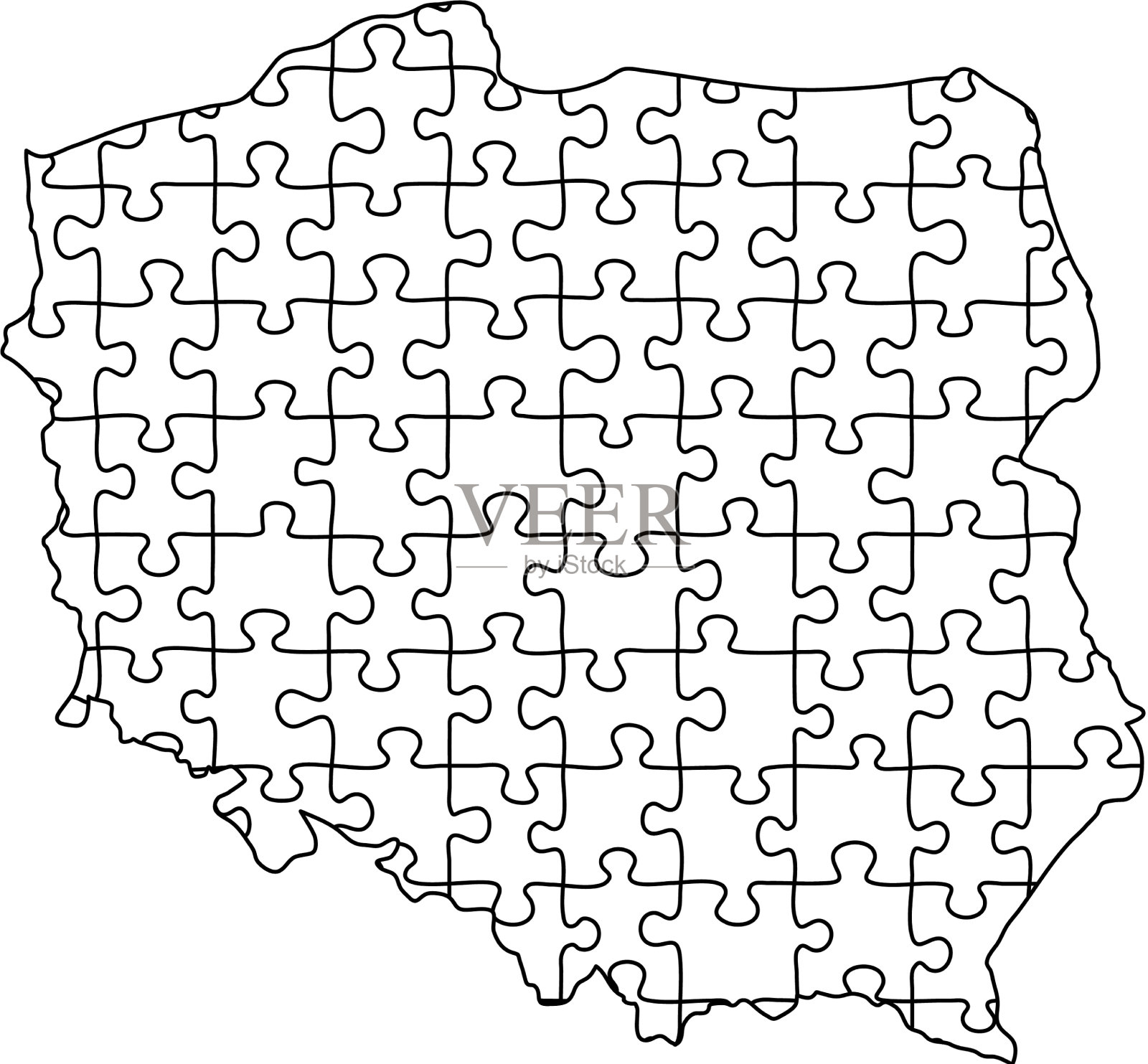 波兰地图由黑色拼图组成插画图片素材