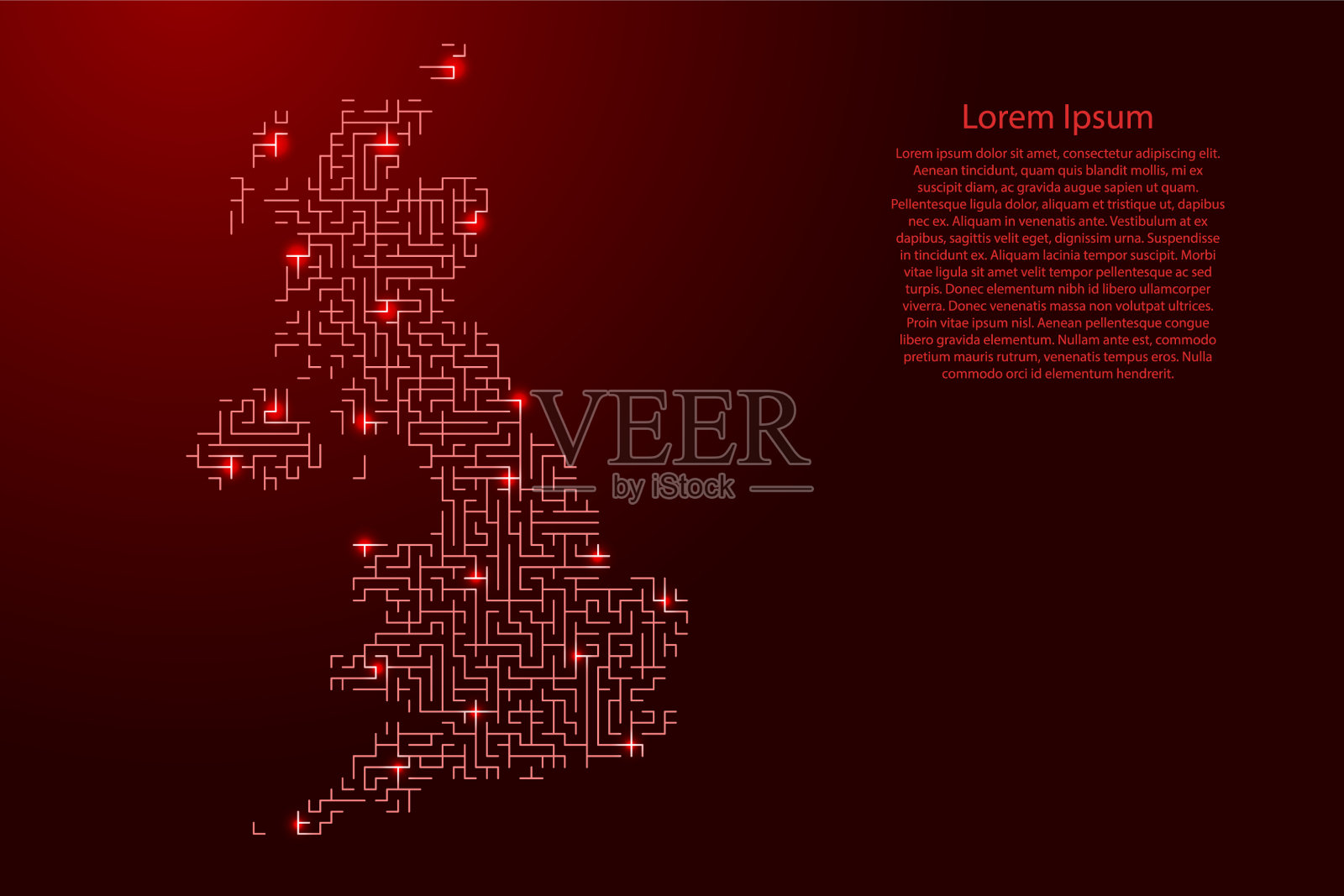 红色迷宫中的英国地图插画图片素材