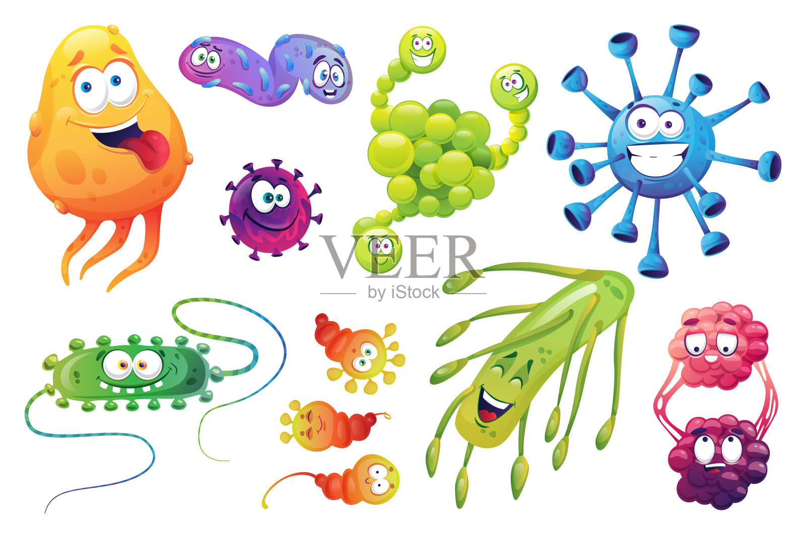 卡通病毒细菌微生物细菌设置图标素材