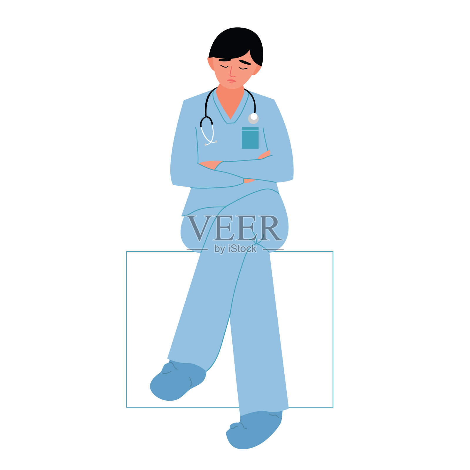 悲伤的医生男人或女人下班后休息。插画图片素材