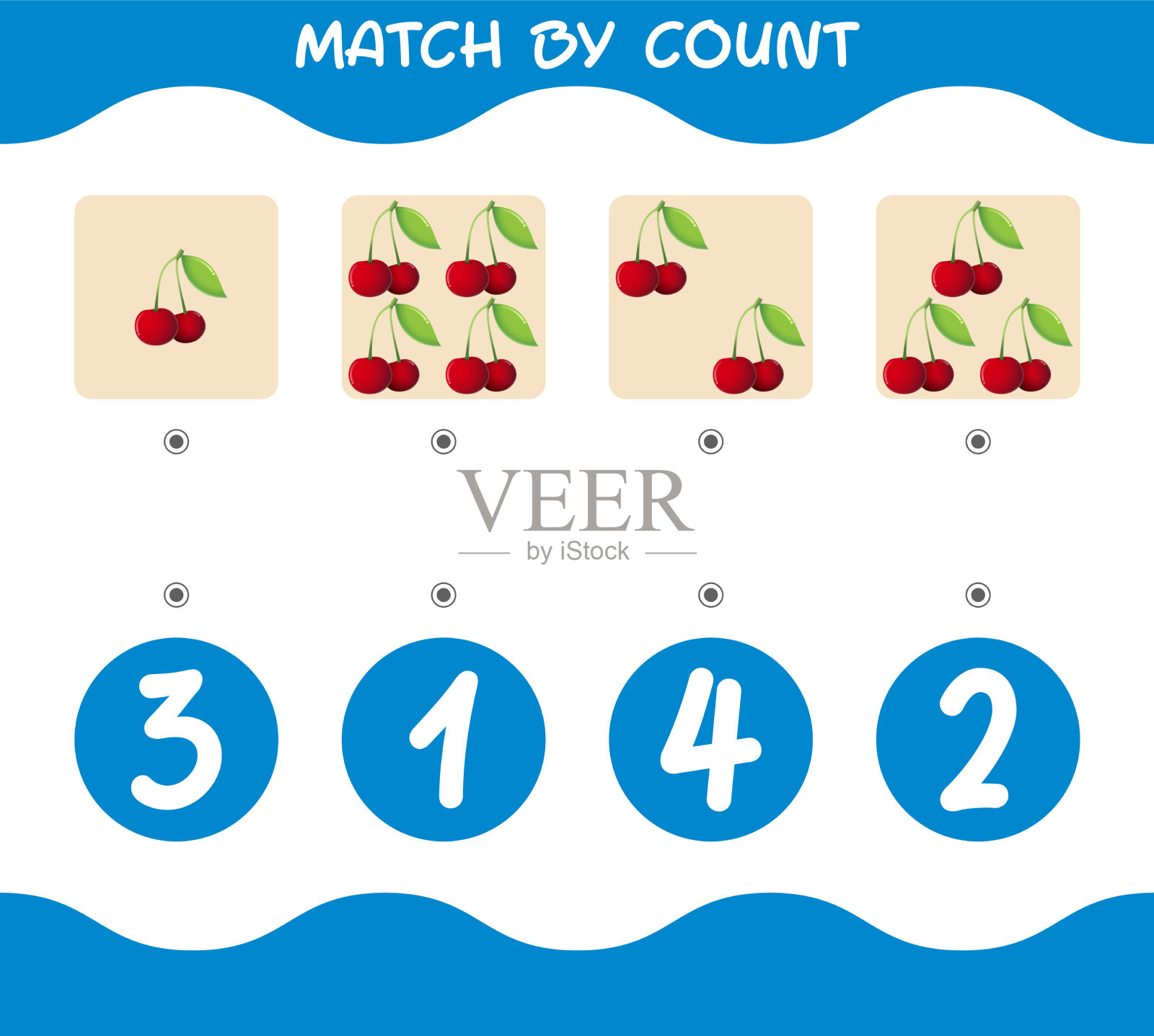 卡通樱桃匹配和计数的幼童插画图片素材