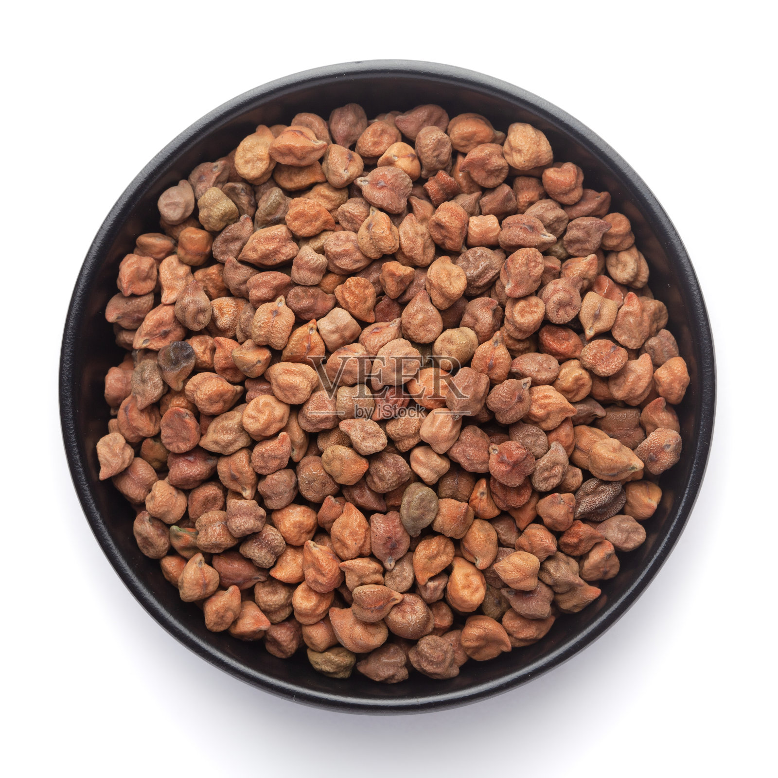 黑色陶瓷碗中的有机鹰嘴豆特写照片摄影图片