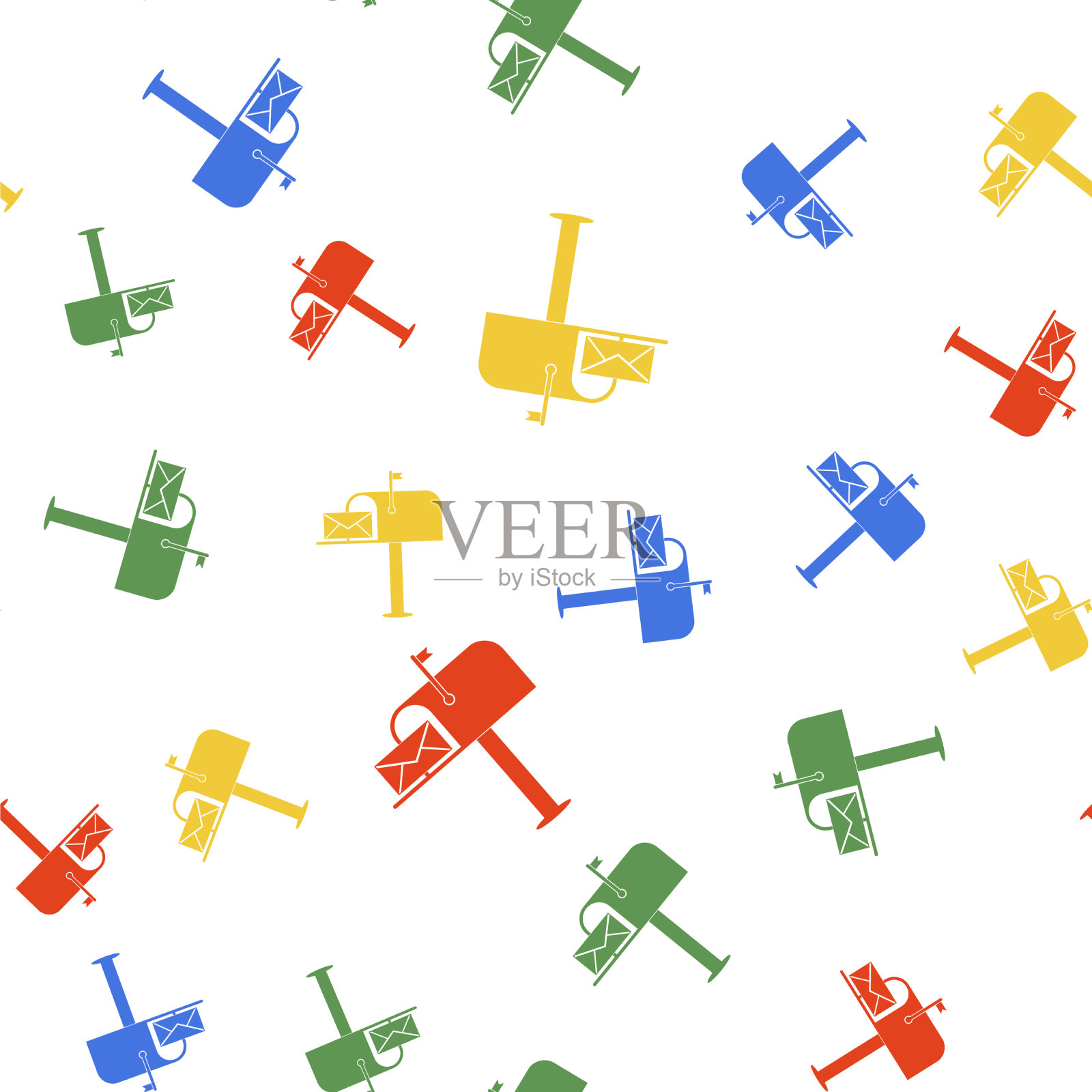 彩色打开邮箱与信封图标隔离插画图片素材