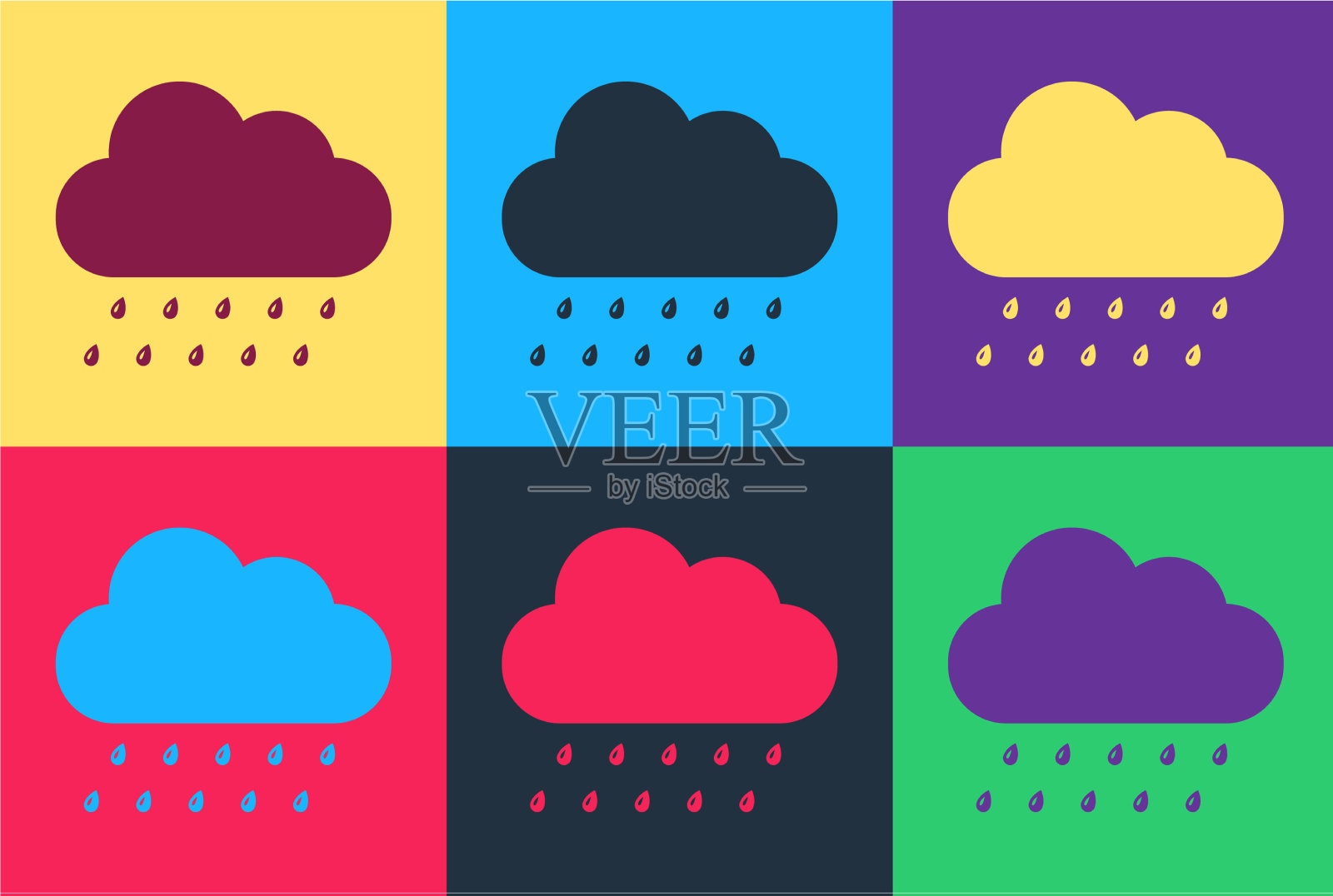 波普艺术云与雨的图标孤立的颜色插画图片素材