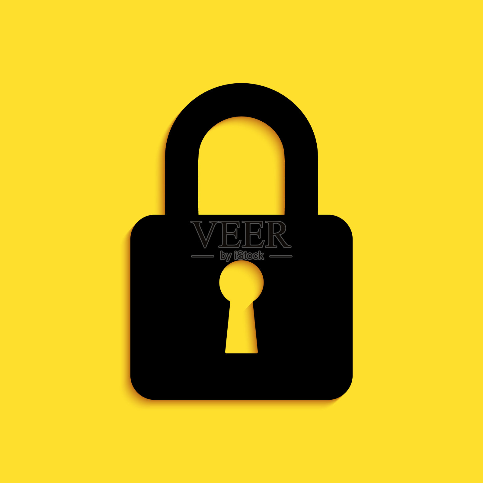 黑色锁定图标孤立在黄色背景上插画图片素材