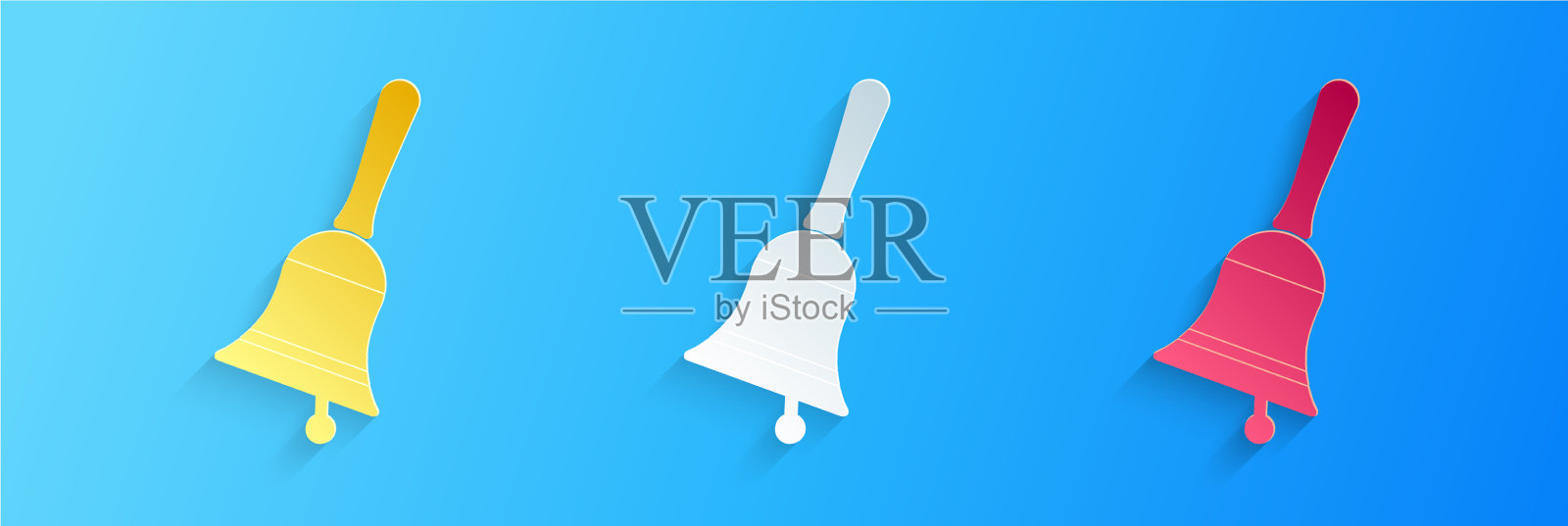 剪纸上的铃铛图标孤立在蓝色插画图片素材