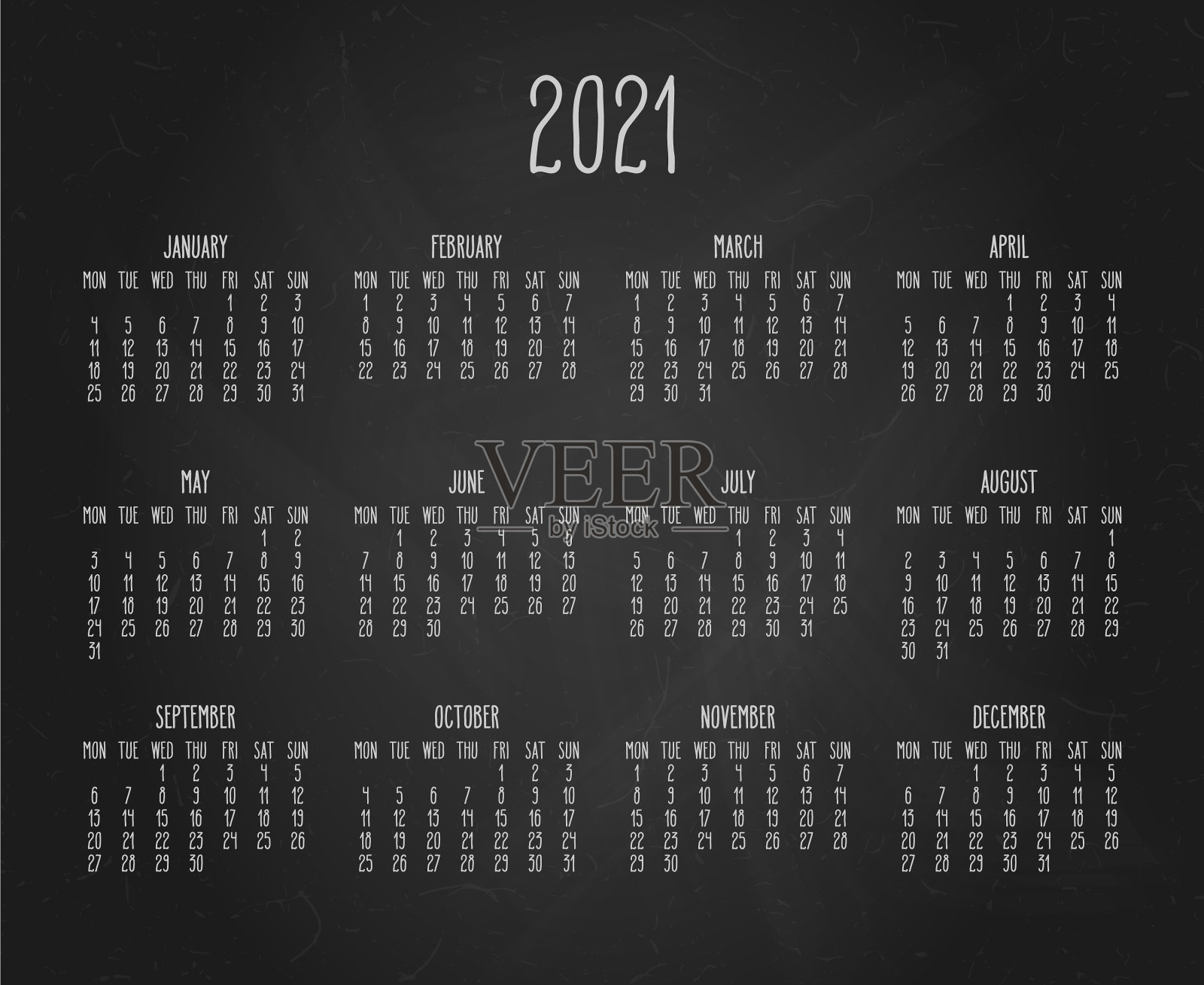 2021年手绘黑板日历插画图片素材