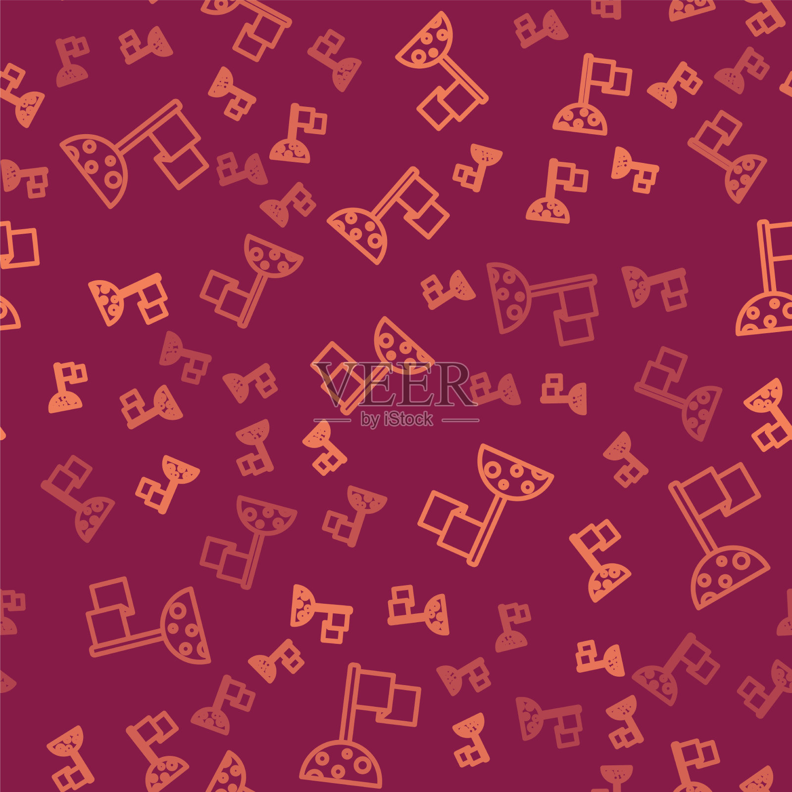 棕色线月亮与旗帜图标隔离无缝插画图片素材